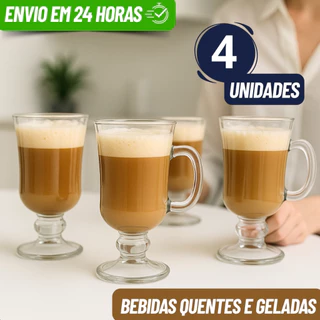 Conjunto 2/4/6 Canecas De Vidro Grande Para Café Irish Coffe Alça Expresso Capuccino Copo