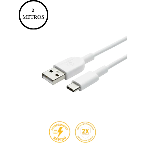 Cabo Carregamento 2 Metros Tipo C e Lightning para iPhone - Android - Câmera - Controle - Fone