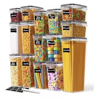 Kit Potes Herméticos Empilháveis Quadrado Resistente Cozinha Despensa