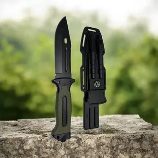 Faca Tática Militar Survival 7x1 – Bainha com Bússola, Pederneira, Quebra-Vidro e Afiador