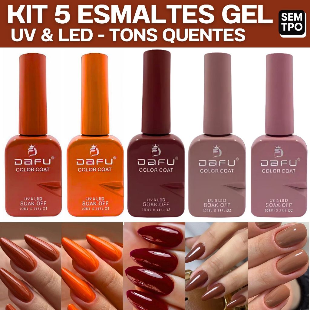 Kit 5 Esmaltes Gel Led Uv Tons Marrom Terrosas Esmalte Cabine Gel ...