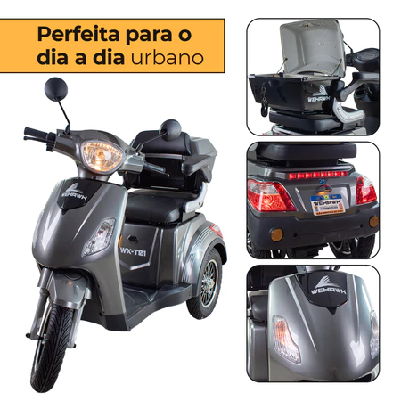 Triciclo Elétrico WeHawk 800W CF Autonomia até 50km, Painel Digital e Marcha Ré
