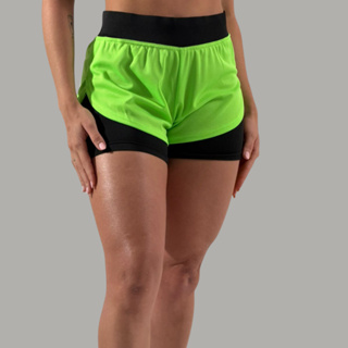 Shorts compressão 2 em 1 feminino para academia caminhadas e corrida bermuda dupla treino
