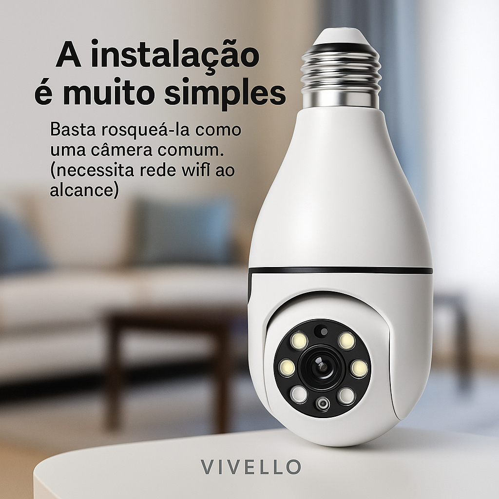 Câmera Lâmpada Wi-Fi 360° Full HD – Segurança e Vigilância com Visão ...