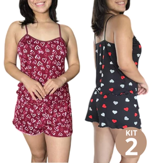 Kit 2 Pijamas Feminino Verão Suede Alcinha Estampado Conjunto Baby doll Short doll | Sortidas em Oferta na Shopee
