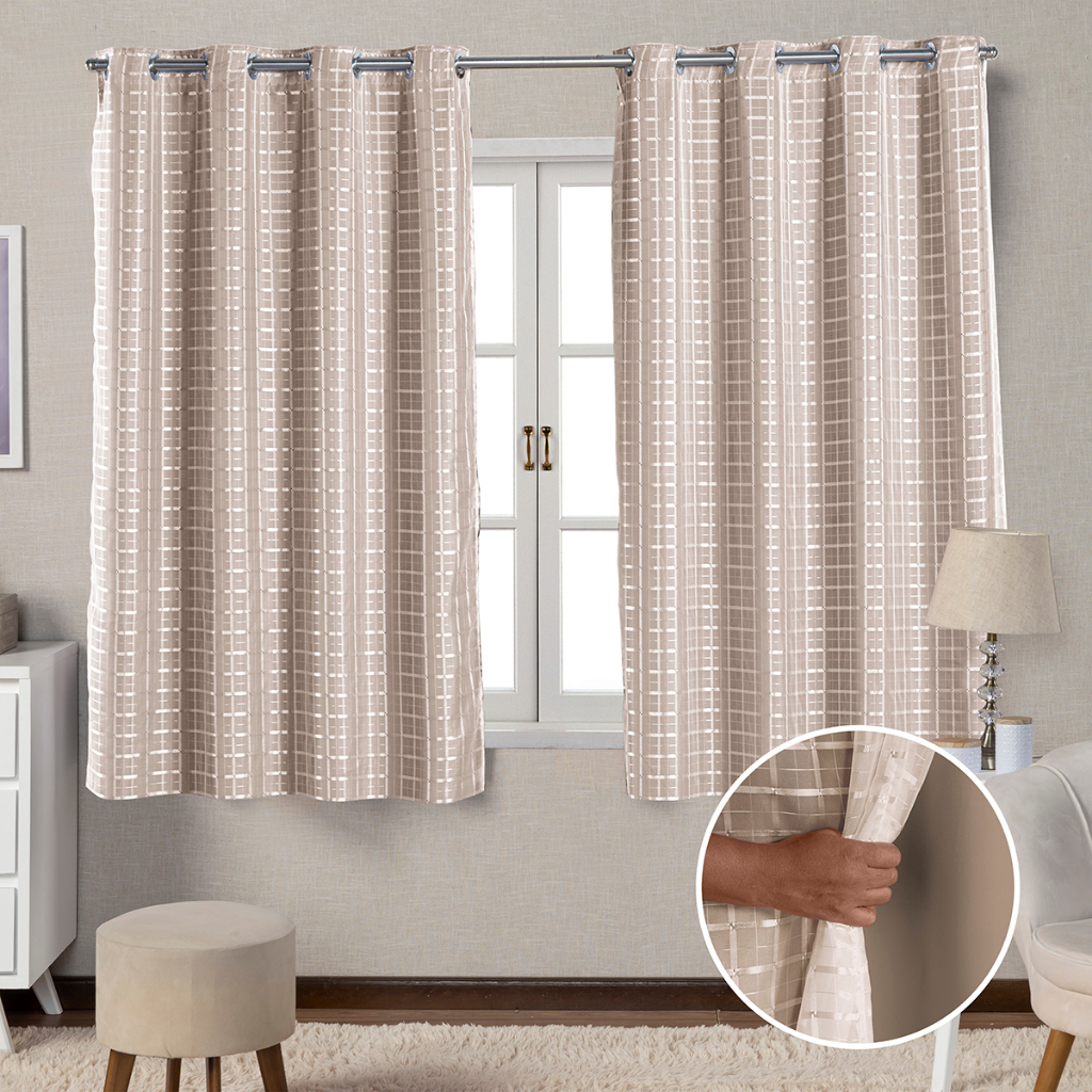 Cortina Para Sala Blecaute 2,00x1,30 Blackout Para Quarto Com Voal Xadrez | Shopee Brasil