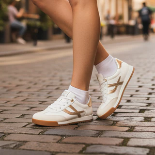 Tênis Feminino Via Marte Casual Sola Reta Branco e Dourado Leve Macio Confortável Original