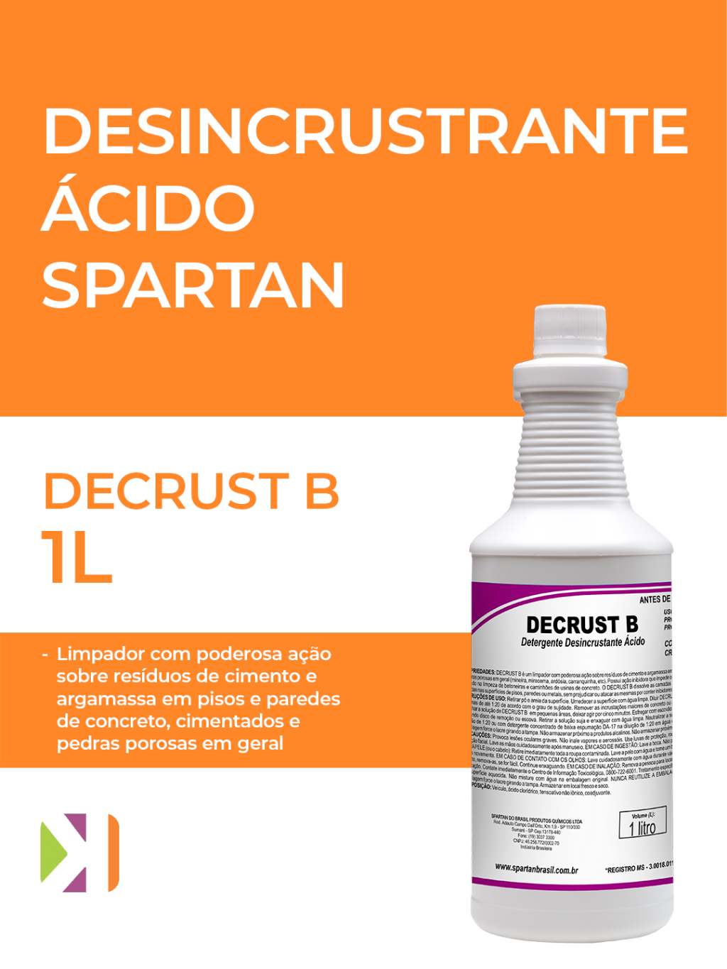 DESINCRUSTRANTE ACIDO 1L DECRUST B SPARTAN | Shopee Brasil