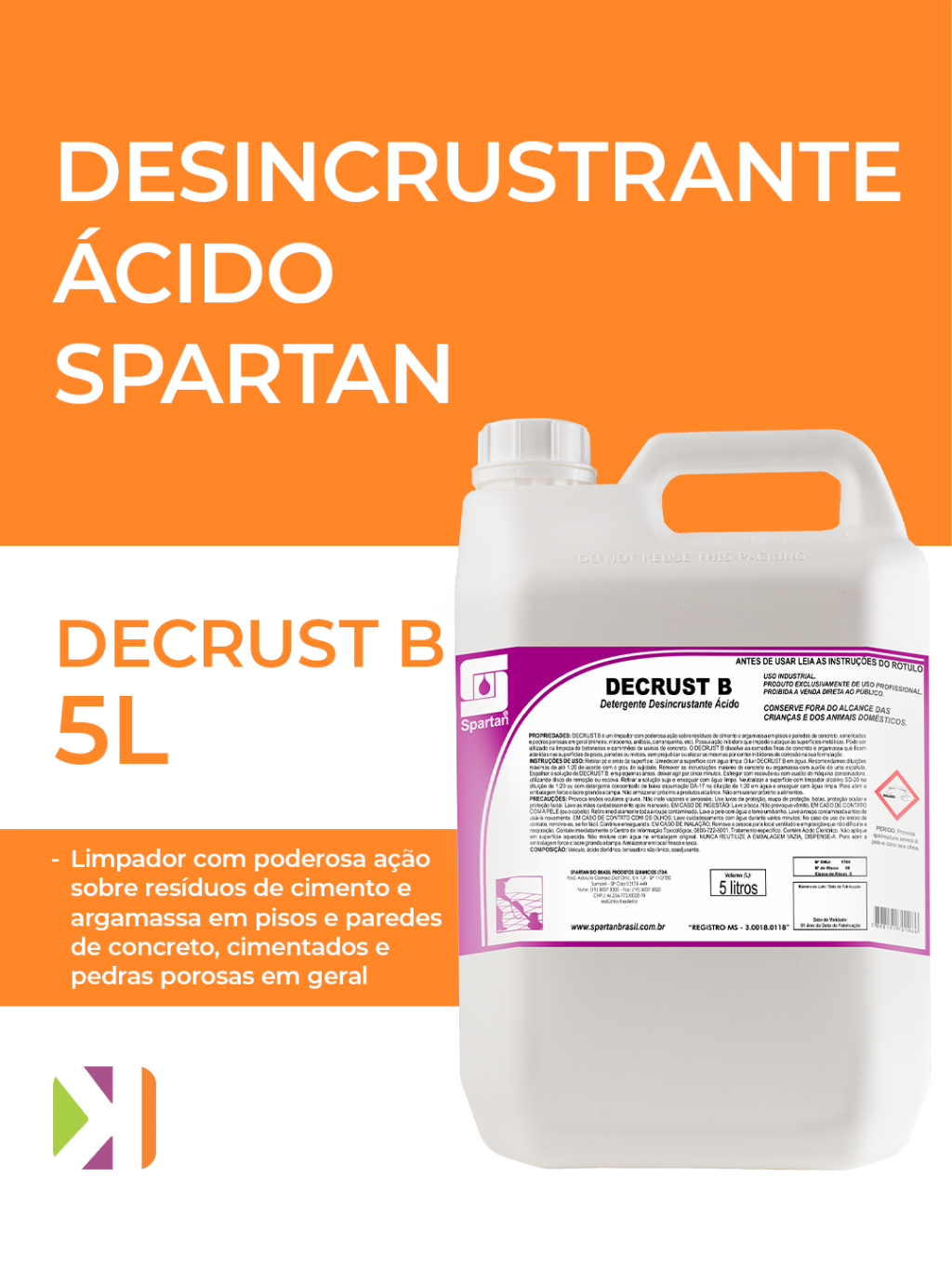 DESINCRUSTRANTE ACIDO 5L DECRUST B SPARTAN | Shopee Brasil