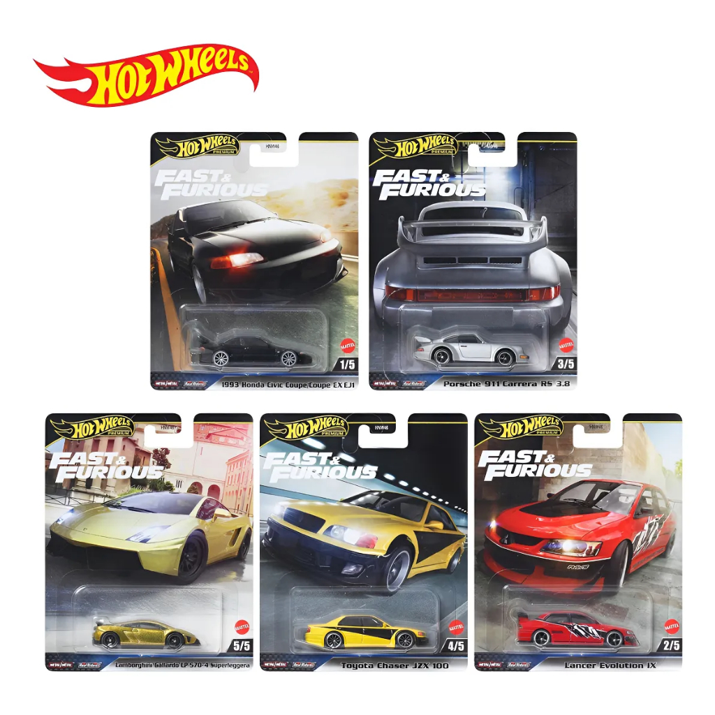 Hot Wheels Premium Velozes e Furiosos Honda Civic 1993 Lamborghini Porsche Lancer Evolution Mattel