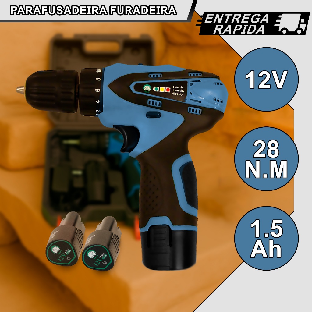 Parafusadeira Furadeira 12V 2 Baterias Sem Fio Com Maleta Bivolt
