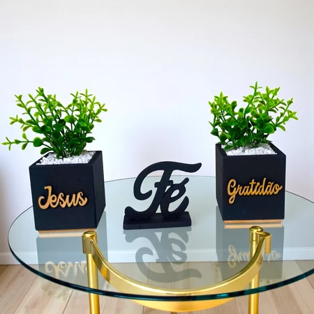 Kit 02 Vasinhos decorativos Com Plantinhas Artificiais Letreiro Decoração de Sala Escritório Cozinha Banheiro Quartos