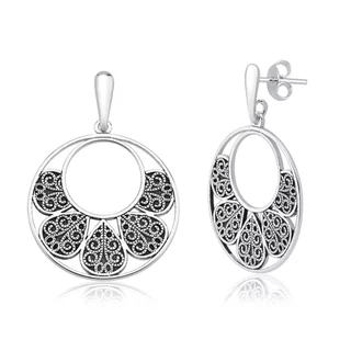 Brinco Feminino de Prata 925 Flores Vazadas e Trabalhadas em Oferta na Shopee