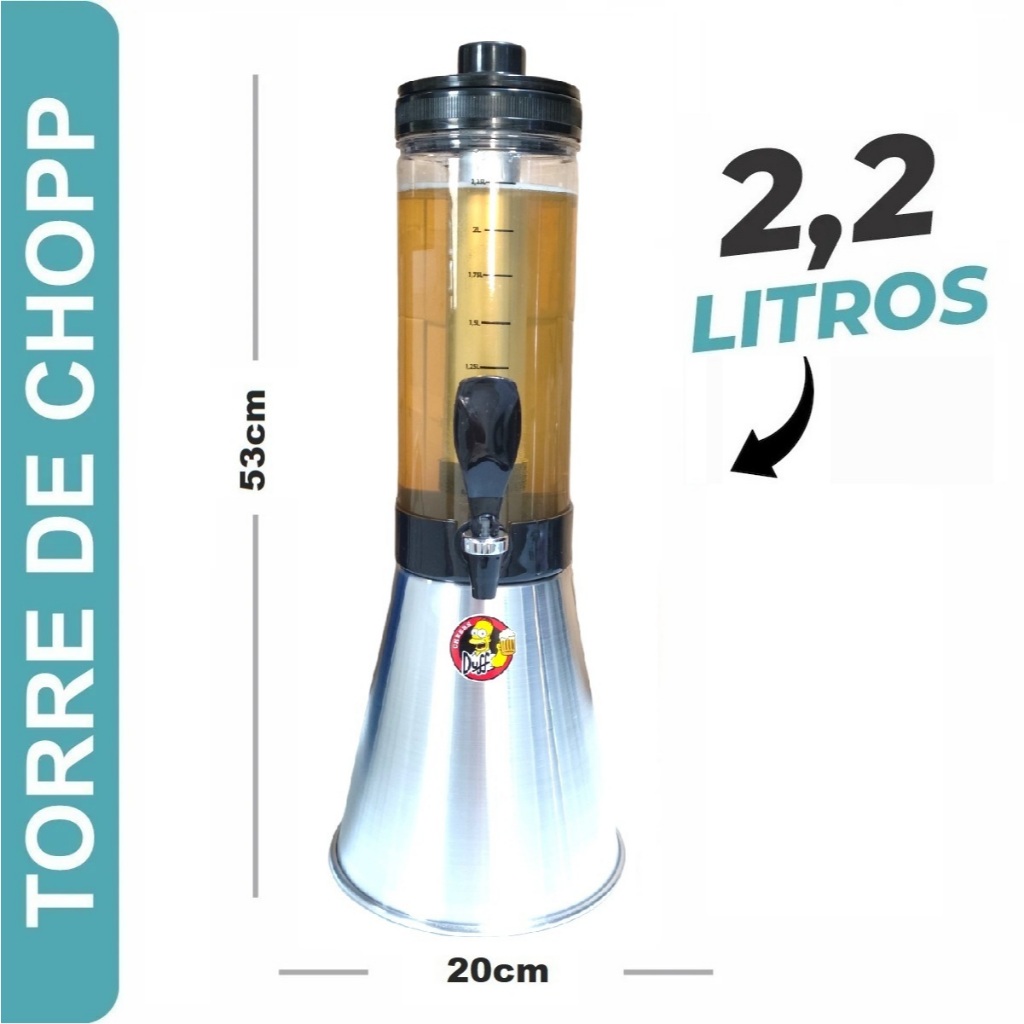 Torre De Chopp Beer 2.2 Litros Copo Giratório 360 + 2 Bastão Gelante ...