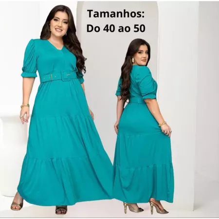 Vestido feminino longo plus size duas marias com cinto 