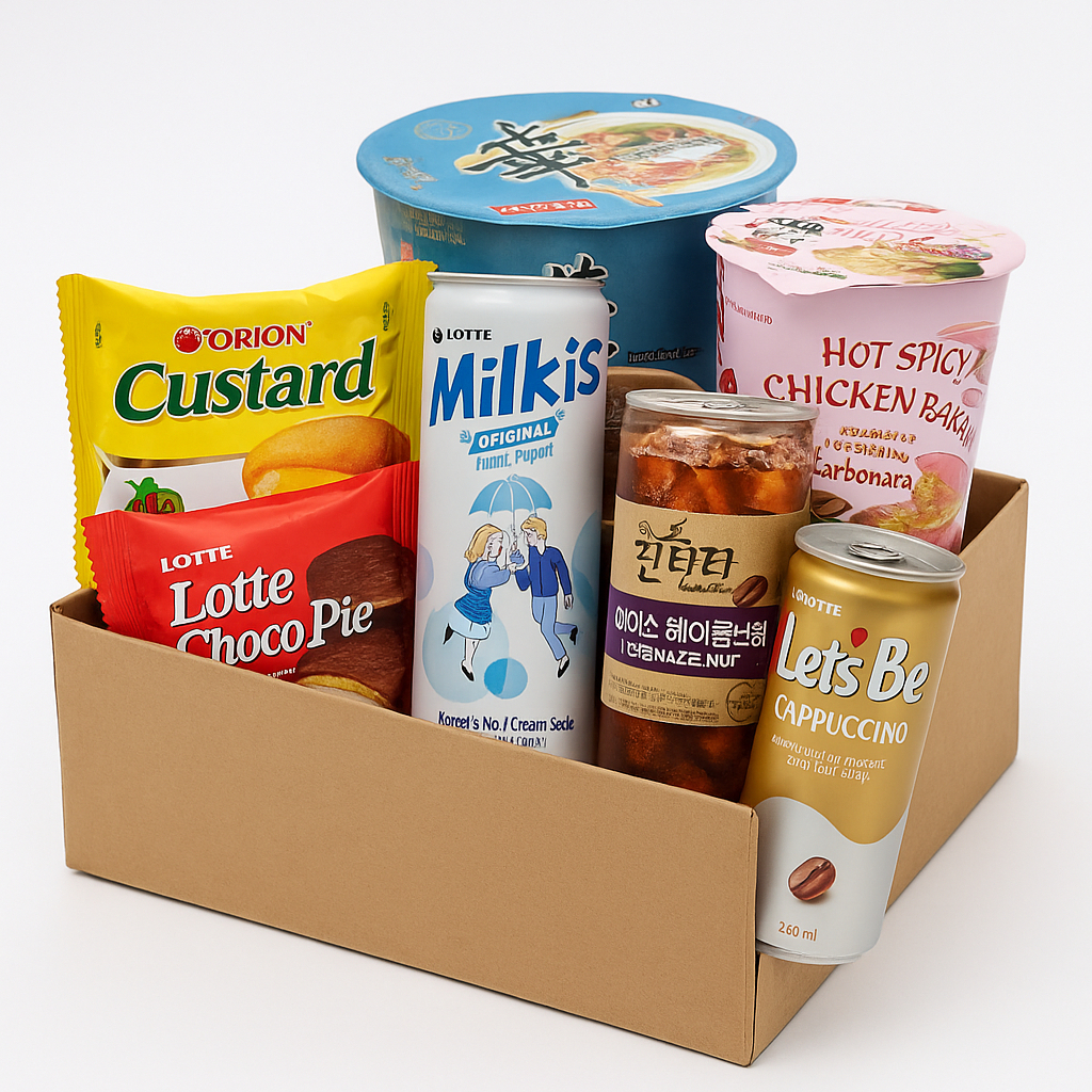 Kit Degustação Coreana – Lotte, Orion, Cafés e Bebidas – Super Completo