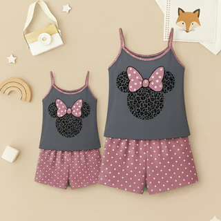 Kit C/2 Baby Doll Mãe e Filha Minnie Fofa Malha Premium Pijama Curto Promoção Verão Alcinha Short em Oferta na Shopee
