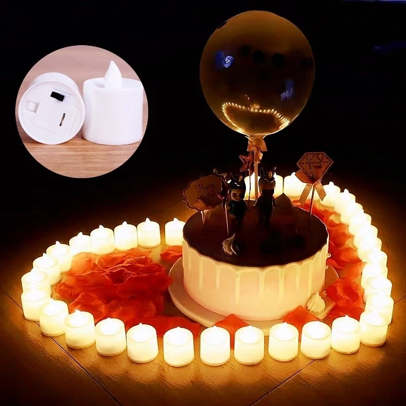 velas de led decorativas em uma mesa de festa