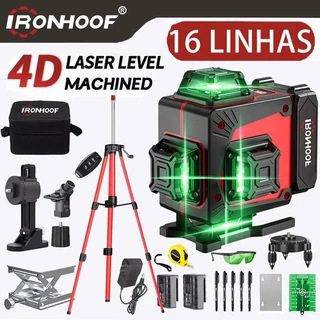 Nivel a Laser 16 Linhas com Tripé Verde Profissional Recarregável 2 Bateria