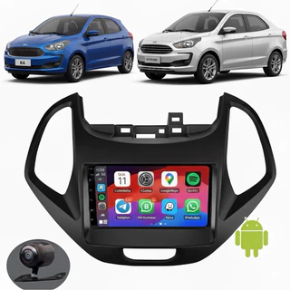 Kit Multimídia Android CarPlay Gps Ford Ka 2019 2020 2021 + Moldura + Camera de ré