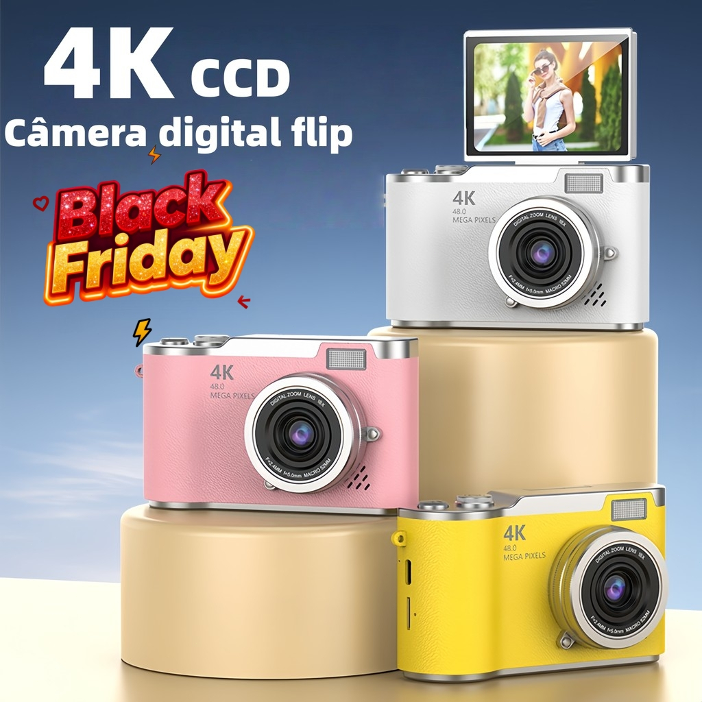 Câmera CCD 4K, zoom óptico de 8x, ideal para estudantes, compacta