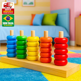 Brinquedo Educativo em Madeira Ábaco Infantil Prancha 25 Peças Coloridas 19cm