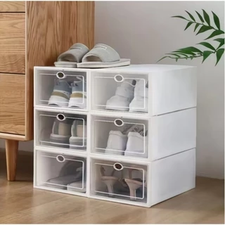 Kit 6/10/12/24 Caixas Organizadoras de Sapatos Empilháveis com Porta Frontal Flip - Preto/Branco em Oferta na Shopee