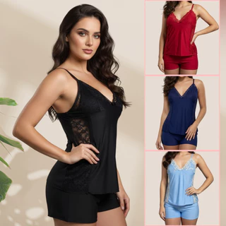 Baby Doll Short Doll Detalhes Em Renda Liganete Feminino Luxo Linha Noite Pijama Alça Regulável em Oferta na Shopee