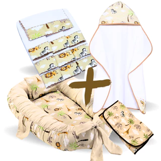 Kit Toalha de Banho Bebê Forrada +  Ninho Redutor de Berço + 6 Toalha de Ombro + Trocador Portátil em Oferta na Shopee