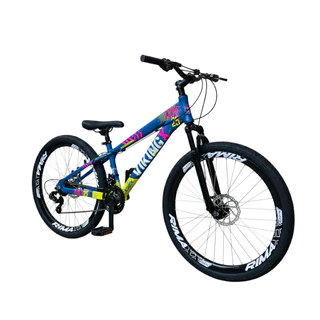 Bike VikingX Tuff 25 Câmbios Shimano Aro 26 com Freios a Disco 21v Azul Petróleo Amarelo