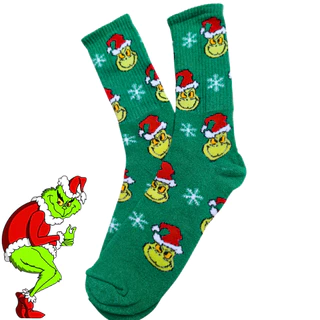 Meia Cano Alto Estampada Diveridita Personagem Grinch Natal Algodão Academia Meia Maluca Unisexx