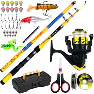Kit  Completo Molinete De Pesca Vara Telescopica Mão Isca Artificial Anzol Pescar Praia Mar Represa em Oferta na Shopee