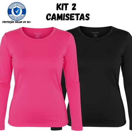 Kit 2 Camisetas Feminina Térmica Manga Longa Proteção Solar Uv 50+ | Praia Academia Treino Fitnes