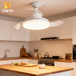 Ventilador de Teto LED Retrátil Padrão ou Crystal, Silencioso, 3 Velocidades e 3 Cores de Luz