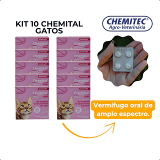 Kit 10 Vermífugo Gatos Chemital 4 Comprimidos Chemitec em Oferta na Shopee