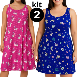 Kit 2 Camisolas Malha Fria Regata Grande Senhora Vestido Pijaminha Verão Confortável Dia a Dia Liganete em Oferta na Shopee