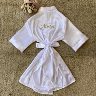 Robe de cetim branco bordado Noiva em dourado em Oferta na Shopee