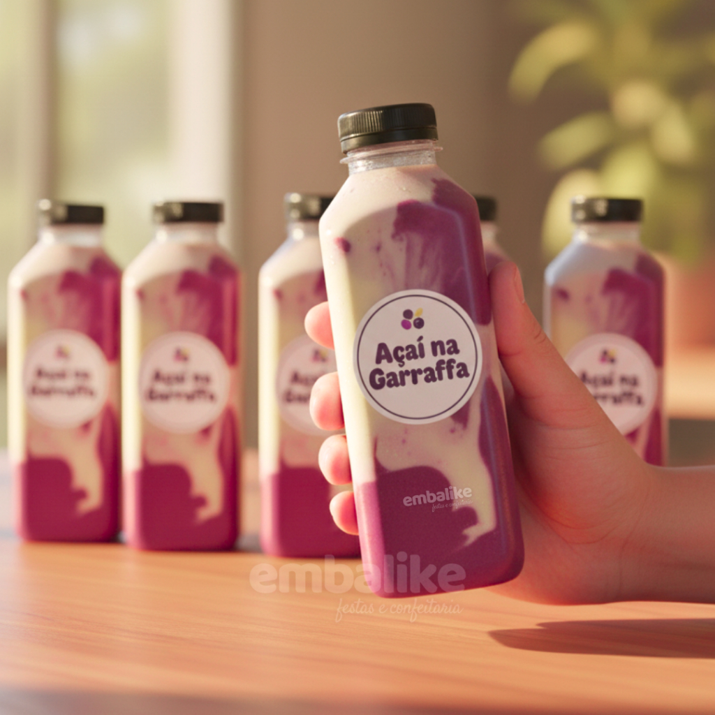 10un Garrafa Pet 300ml e Tampa Preta Com Lacre Açaí na Garrafa ...