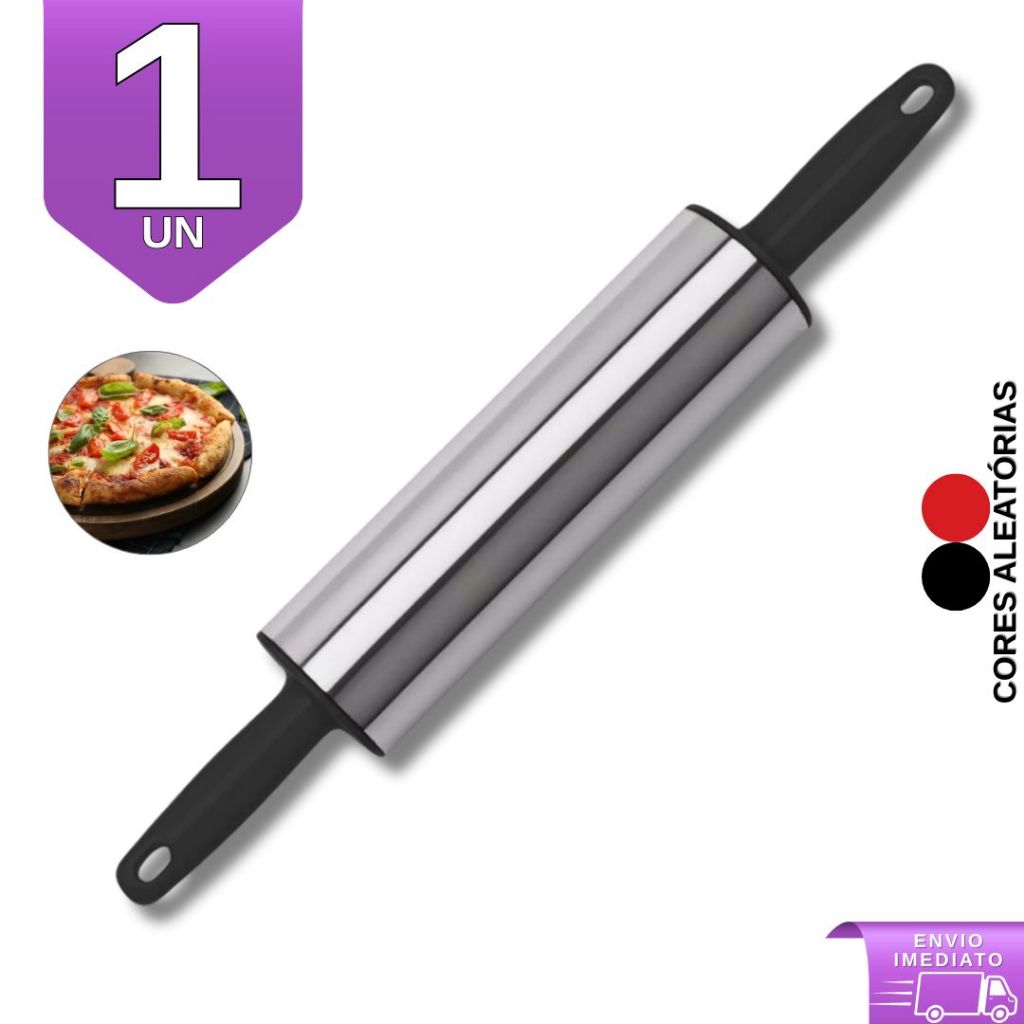 Rolo para Massas Inox Giratório Antiaderente 37,5cm Pizza Pa