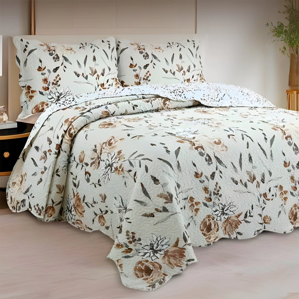 Kit Cobre Leito Colcha Solteiro Casal Queen King 3 Peças Dupla Face Estampada Com Porta Travesseiro