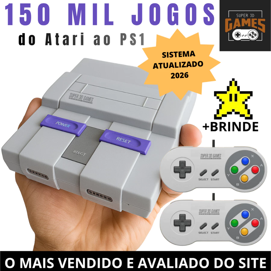 Mini Super Console Retro 150 mil Jogos Clássicos + 2 Controles - Super 3D Games