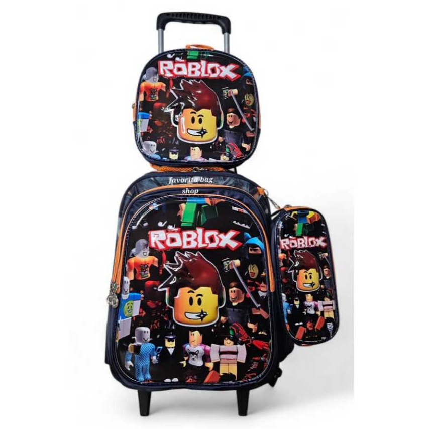 Kit Mochila Escolar com Rodinha ROBLOX e MINECRAFT 3pçs Lancheira ...