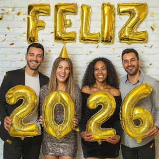kit 9 balão dourado metalizado feliz 2026 40 centímetros 16” virada do ano festa de réveillon