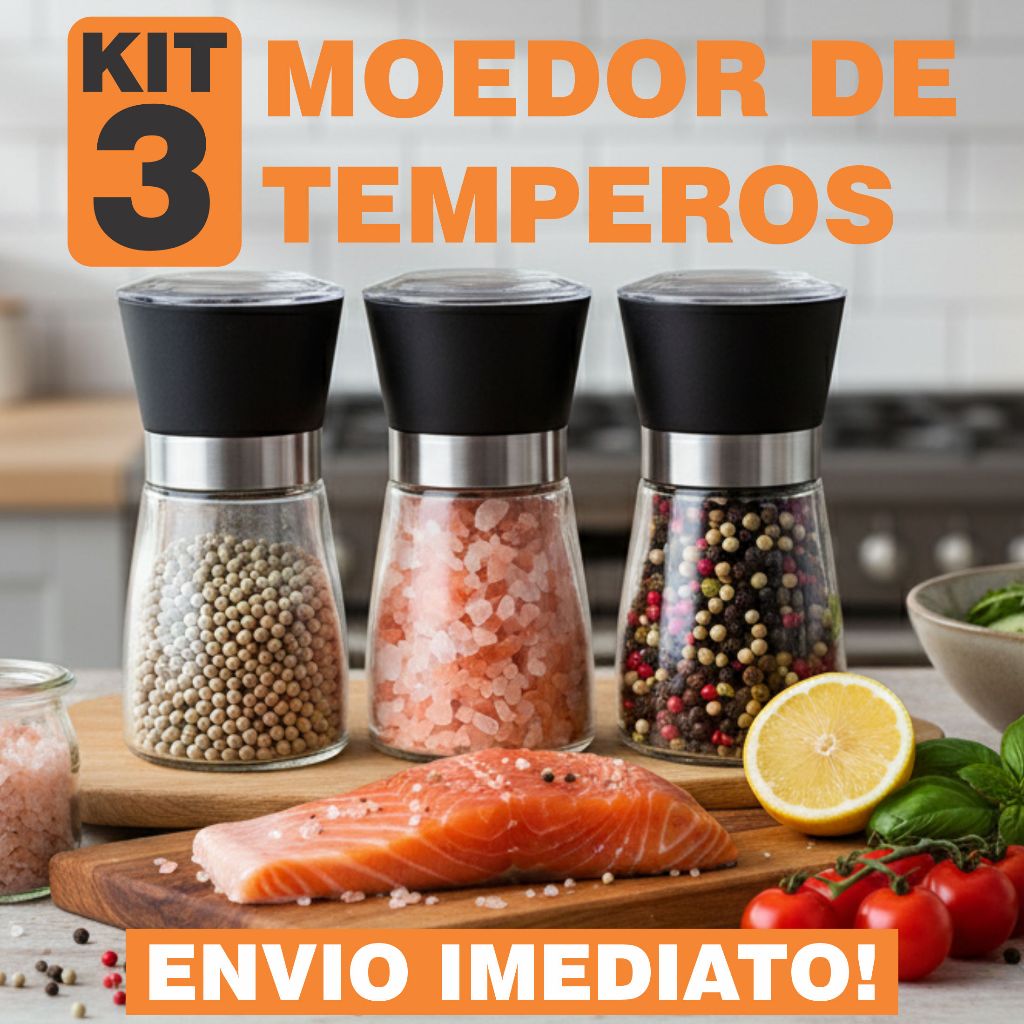 Kit Moedor de Temperos Manual Inox e Vidro com Regulador de 