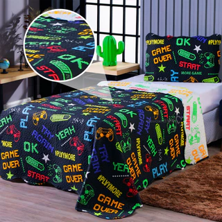 Kit Roupa de Cama Solteiro Infantil 2 Peças Estampas Divertidas Colcha e Fronha Para Menino e Menina