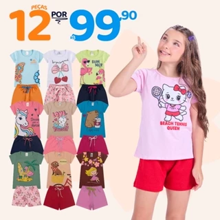 Kit Sortido 12 Peças de Roupas Juvenil Menina - 6 Camisetas + 6 Bermudas - Kit com 6 Conjunto de Verão Feminino Juvenil em Oferta na Shopee