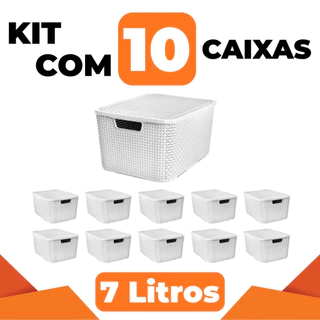 Kit 10 Cestos Organizadores Multiuso Rattan 7L Com Tampa Colorido