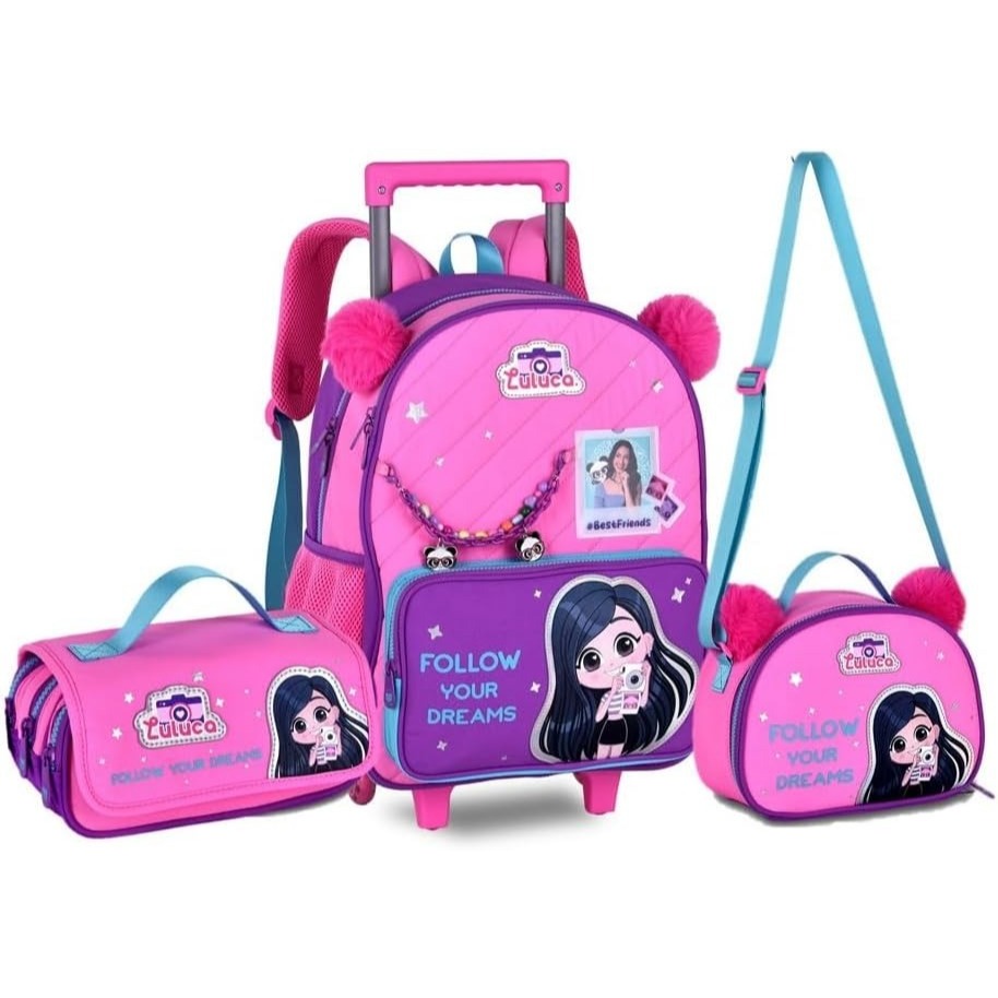 Kit Mochila de Rodinha Luluca Pandinha 2026 Rosa-Chiclete +
