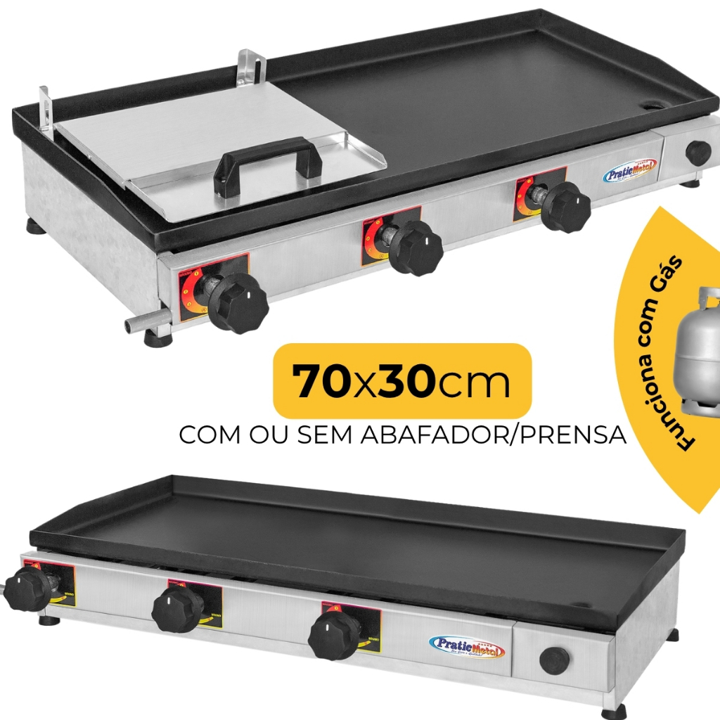 Chapa de Hamburguer Profissional A Gas 70x30 com 3 Queimadores Chapeira ...
