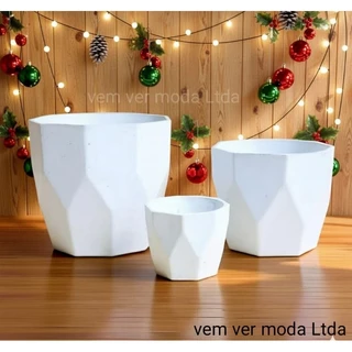 kit 3 Vasos Plantas Decorativos Cachepot Facetado plástico com Caixa